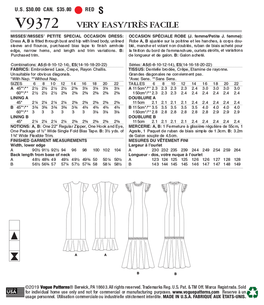 VOGUE SEWING PATTERN V9372