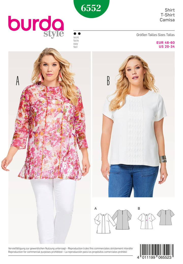 BURDA SEWING PATTERN B6552 WOMENS BLOUSE