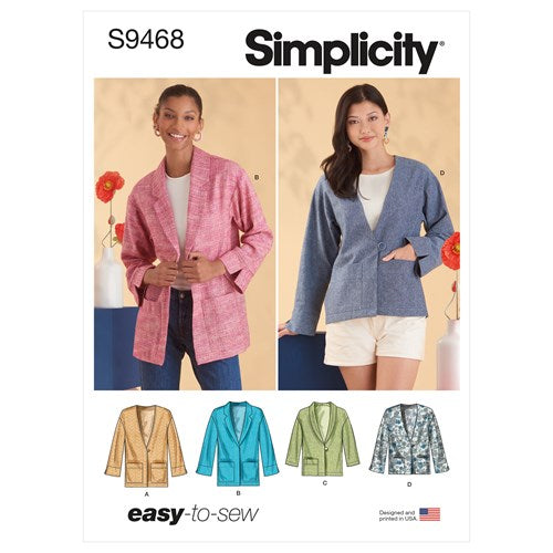 SIMPLICITY SEWING PATTERN S9468 - MISSUS UNLINED JACKET - EASY-TO-SEW