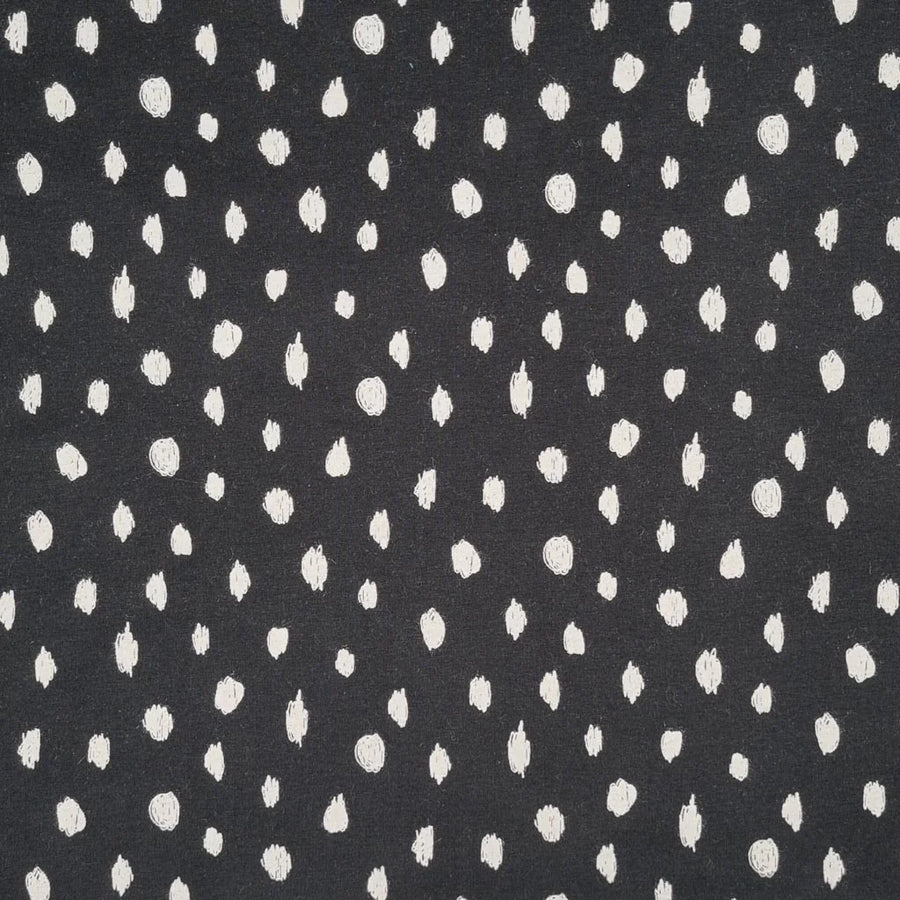 SOFT SWEATSHIRT FABRIC  SCRIBBLE DOTS - BLACK  KNITTED 90% COTTON, 5% POLY, 5% ELASTANE  150cm WIDE 225 GSM